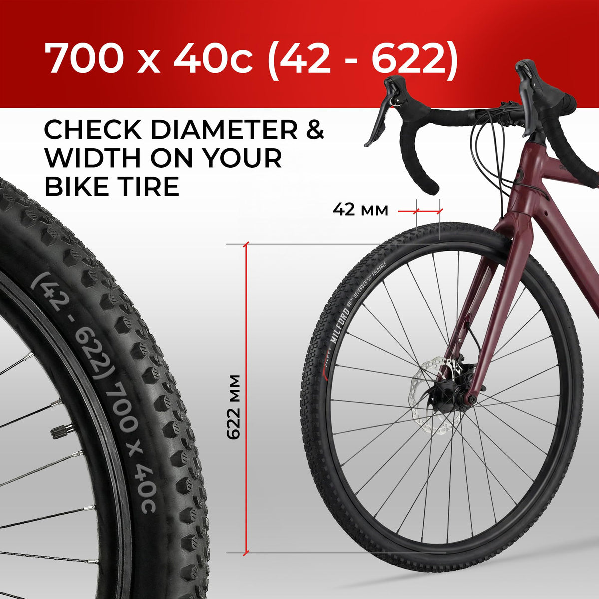 700x40c Gravel Bike Tire & Tubes Schrader Foldable 28" B277662