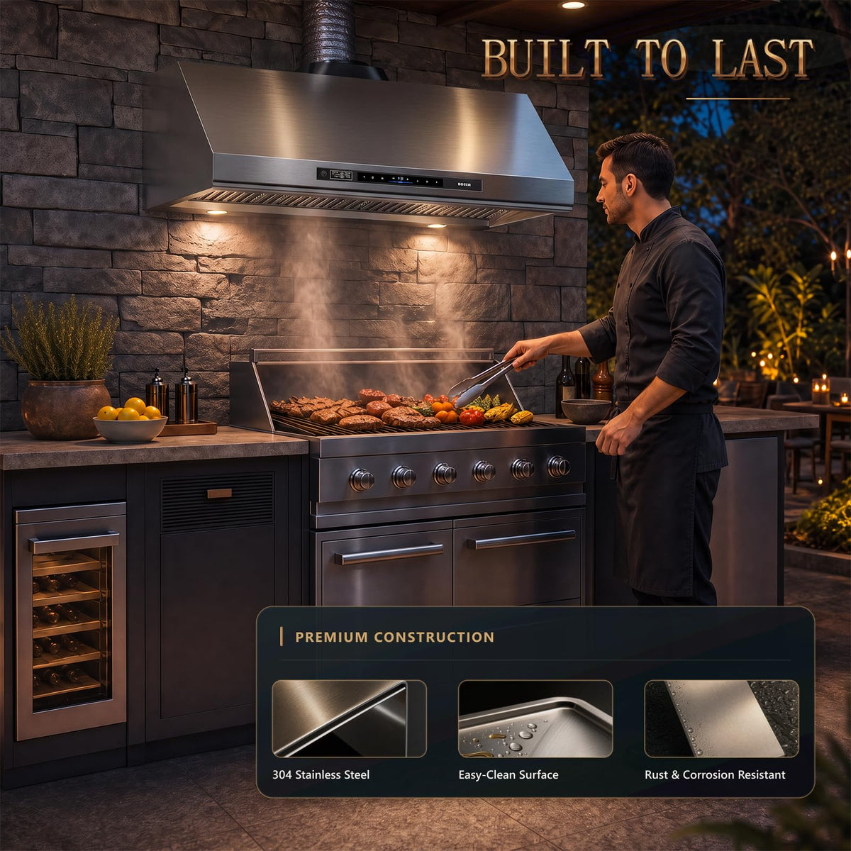 48 Inch Outdoor Range Hood with 4-Speed Fan and LED Lights J30154