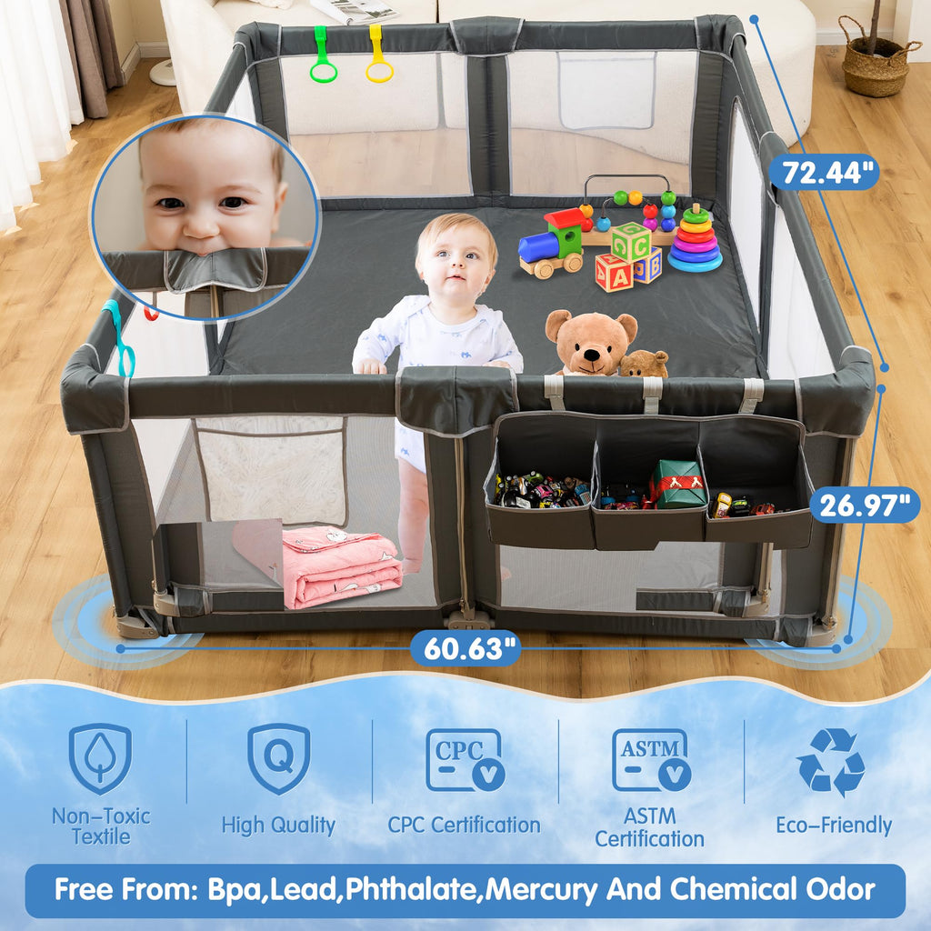 Foldable Baby Playpen with Mat Q394