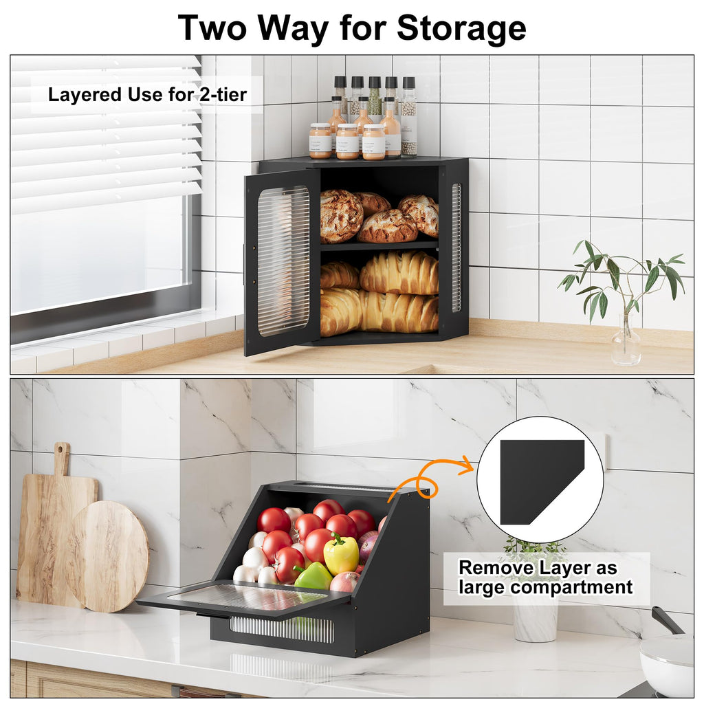Large Black Wooden Bread Box with Acrylic Window X7058