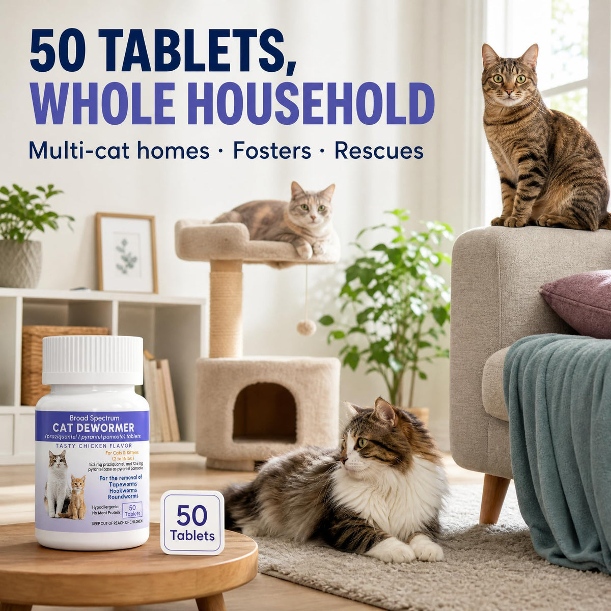 Broad Spectrum Cat & Kitten Dewormer 50 Tablets P2425
