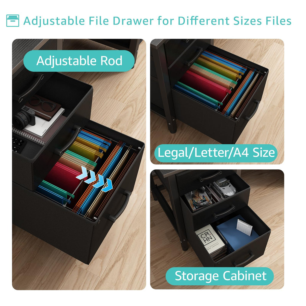 Black 47 Inch Computer Desk with File Drawers Cabinet J2615