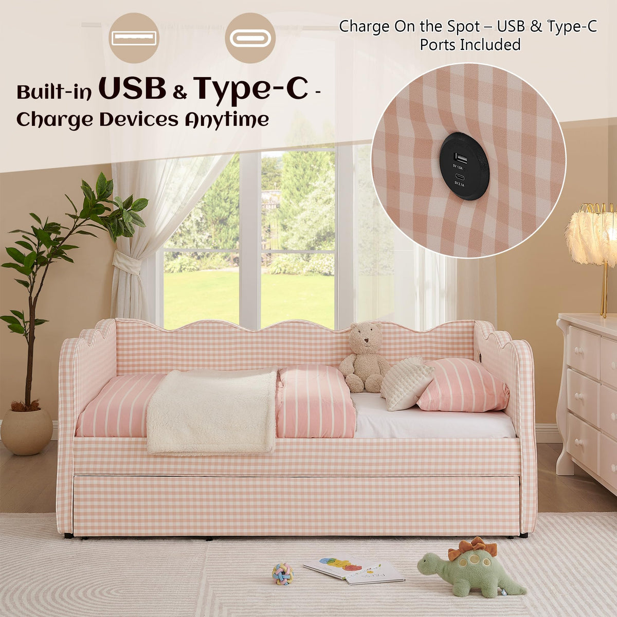 Twin to King Upholstered Daybed with Pop Up Trundle Bed B998922