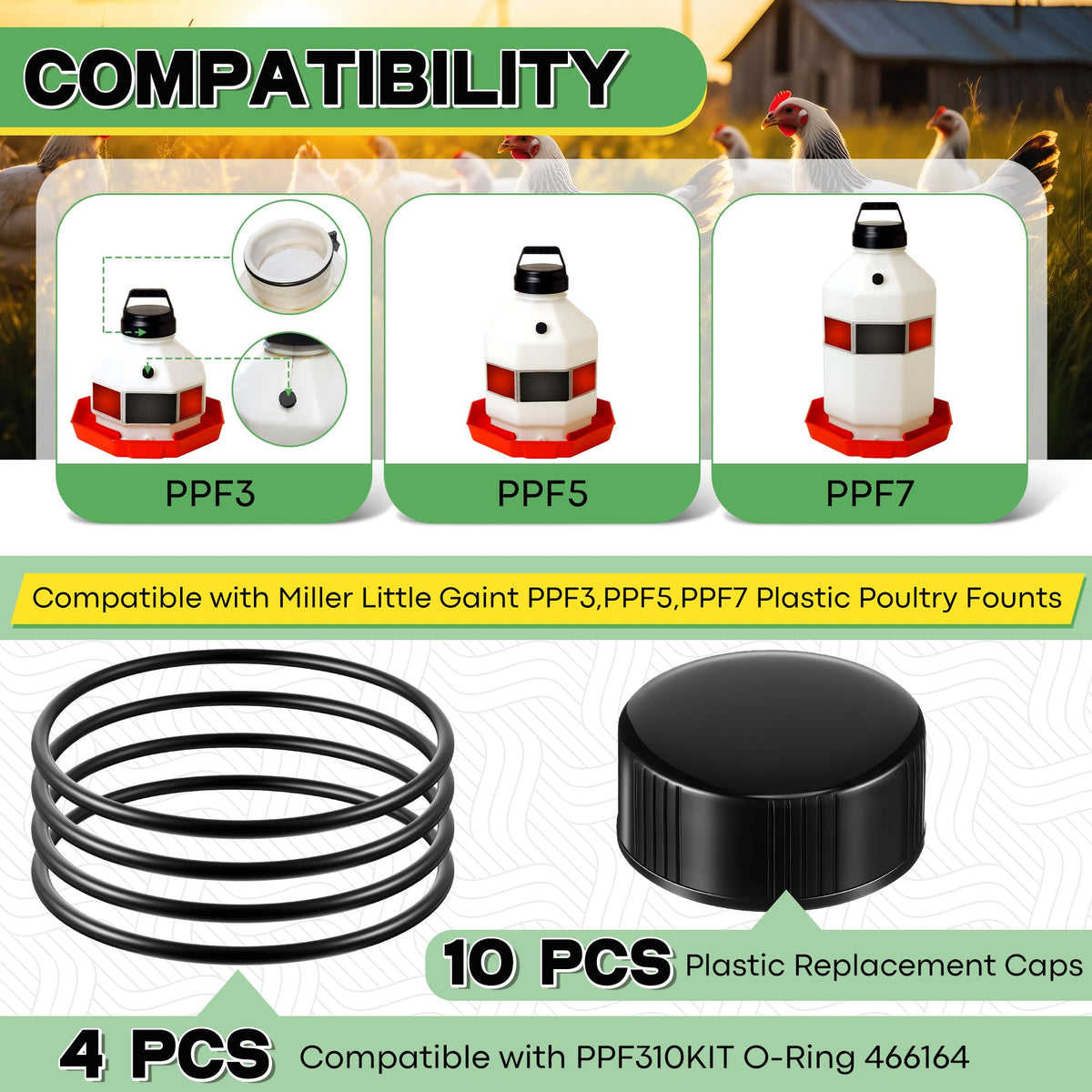 10 Replacement Cap 4 O Ring Black Poultry Waterer Part F8174