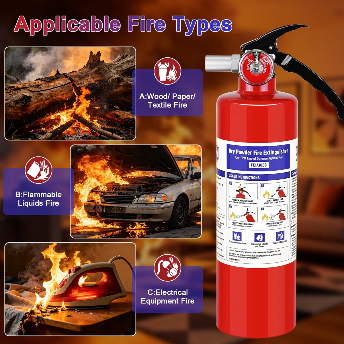 2 Pack 2.5 lb ABC Dry Chemical Fire Extinguishers Y874