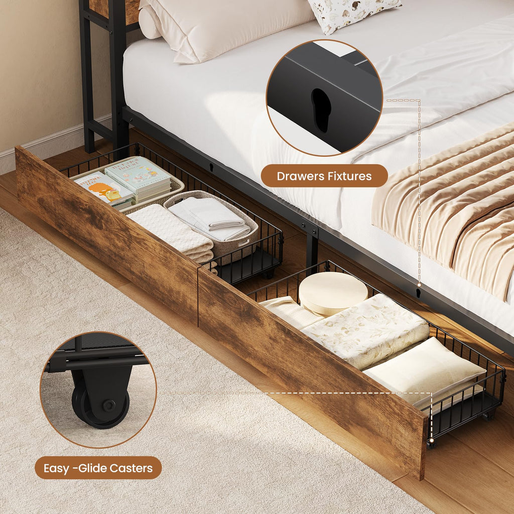 Twin Corner Bed Frame with Mattress and 2 Storage Drawers L24089