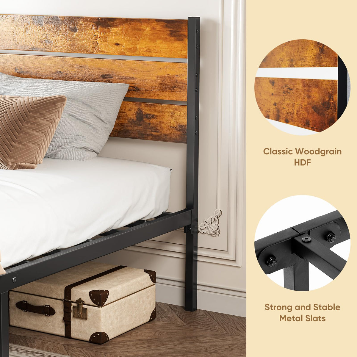 Twin Platform Bed Frame with Wooden Headboard and Footboard U599