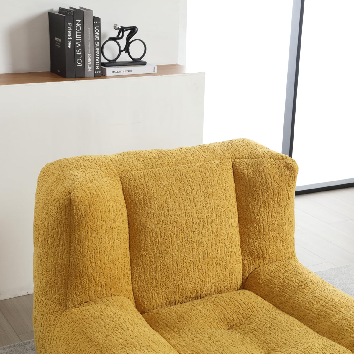 Yellow Memory Foam Bean Bag Chair with Ottoman W9054