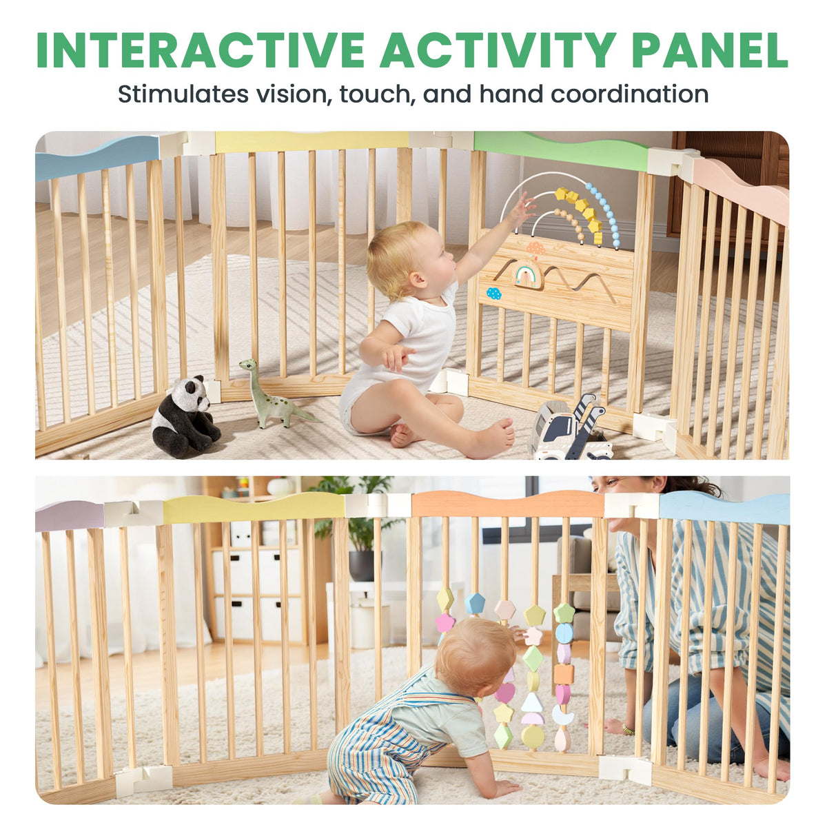 Foldable Wooden Baby Playpen, 45 x 45 x 24 inches B7285