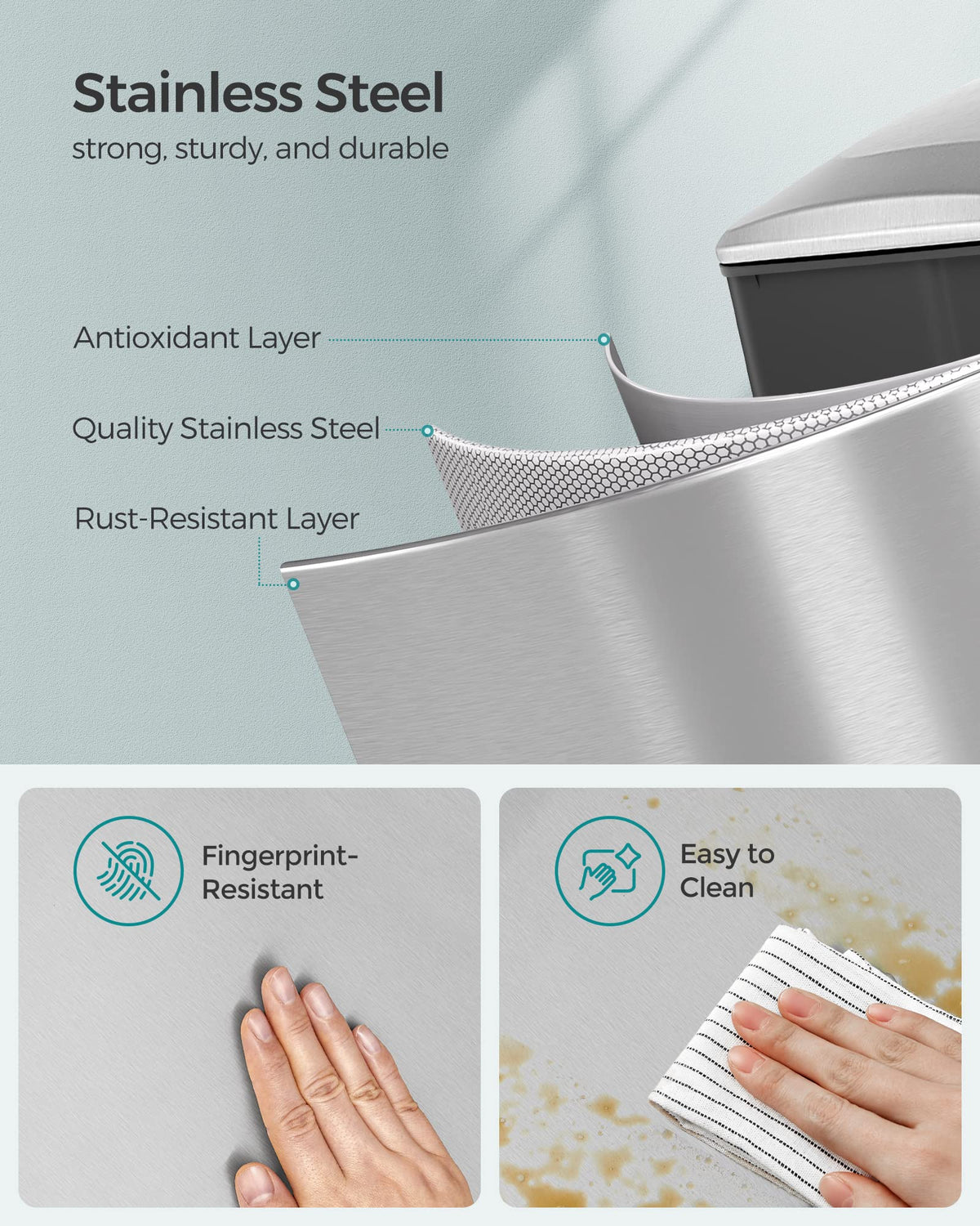 13 Gallon Stainless Steel Kitchen Trash Can with Lid R6545