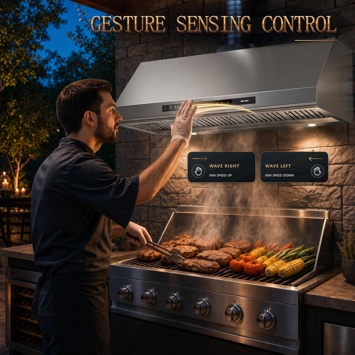 48 Inch Outdoor Range Hood with 4-Speed Fan and LED Lights J30154