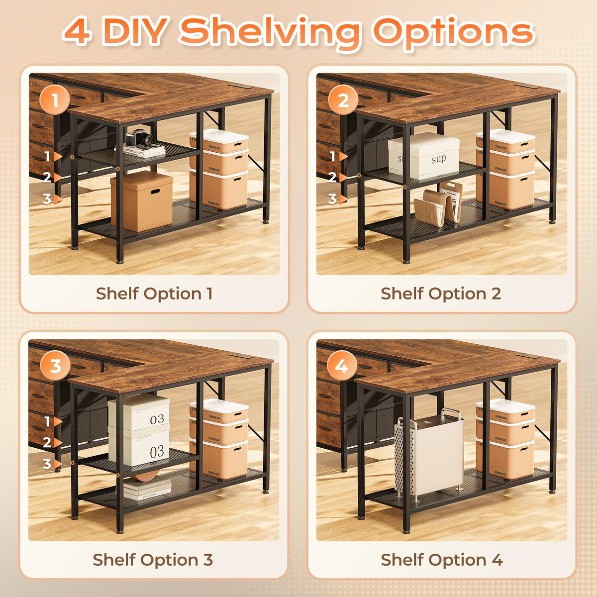 47 Inch L Shaped Desk with Power Outlets Z805