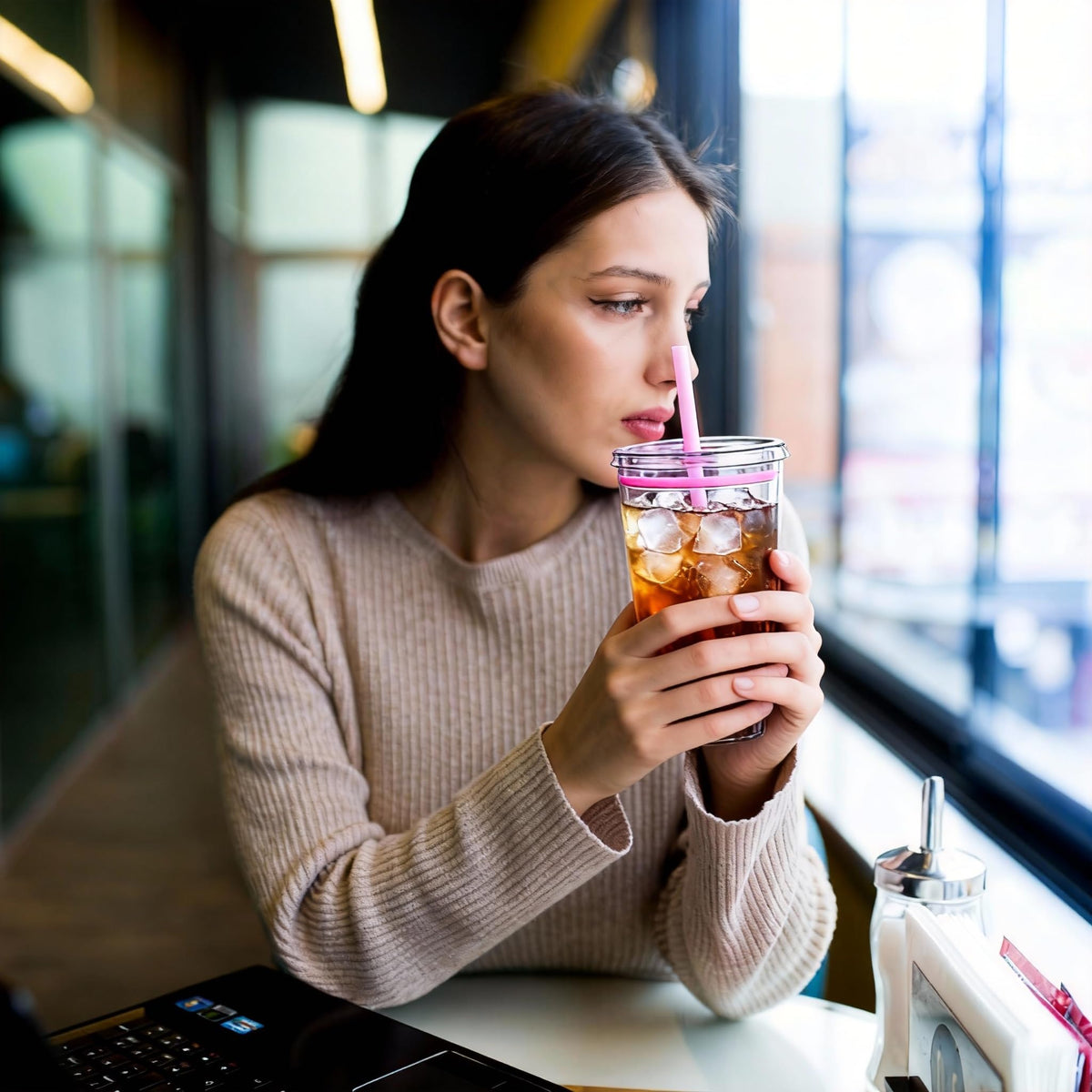 16 oz Plastic Tumbler Cup with Lid and Straw, 6 Pack O38796