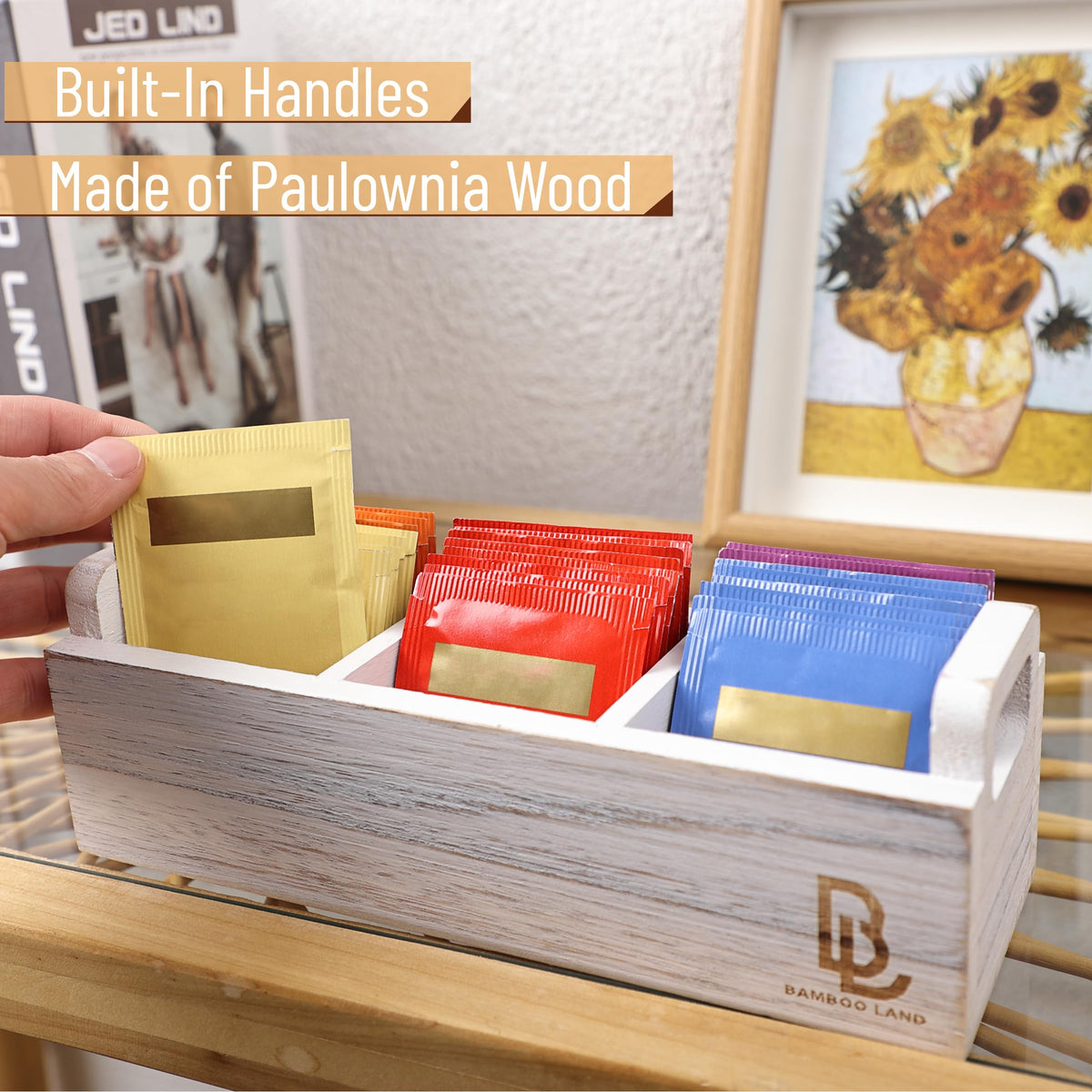 Wooden 3 Slot Tea Bag Organizer E6361