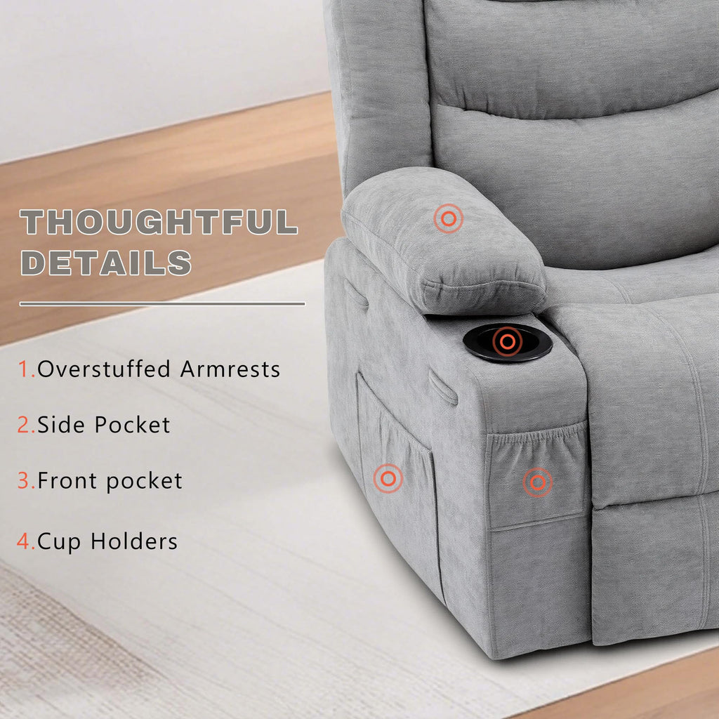 Grey Chenille Swivel Rocker Recliner Chair V726