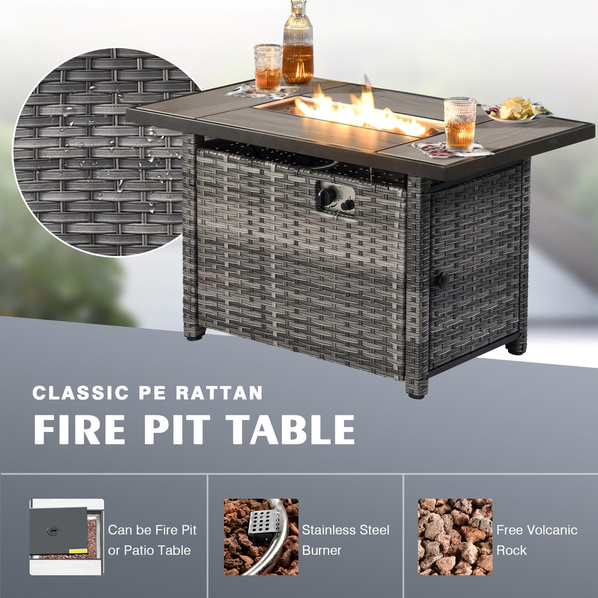 6 Piece Wicker Patio Furniture Set with Fire Pit Table V735