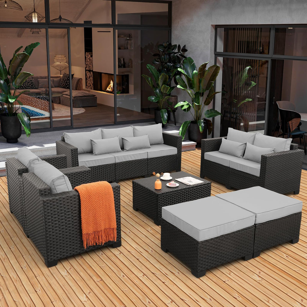 7 Piece Light Grey Cushions Patio Furniture Set with Storage Table A6431