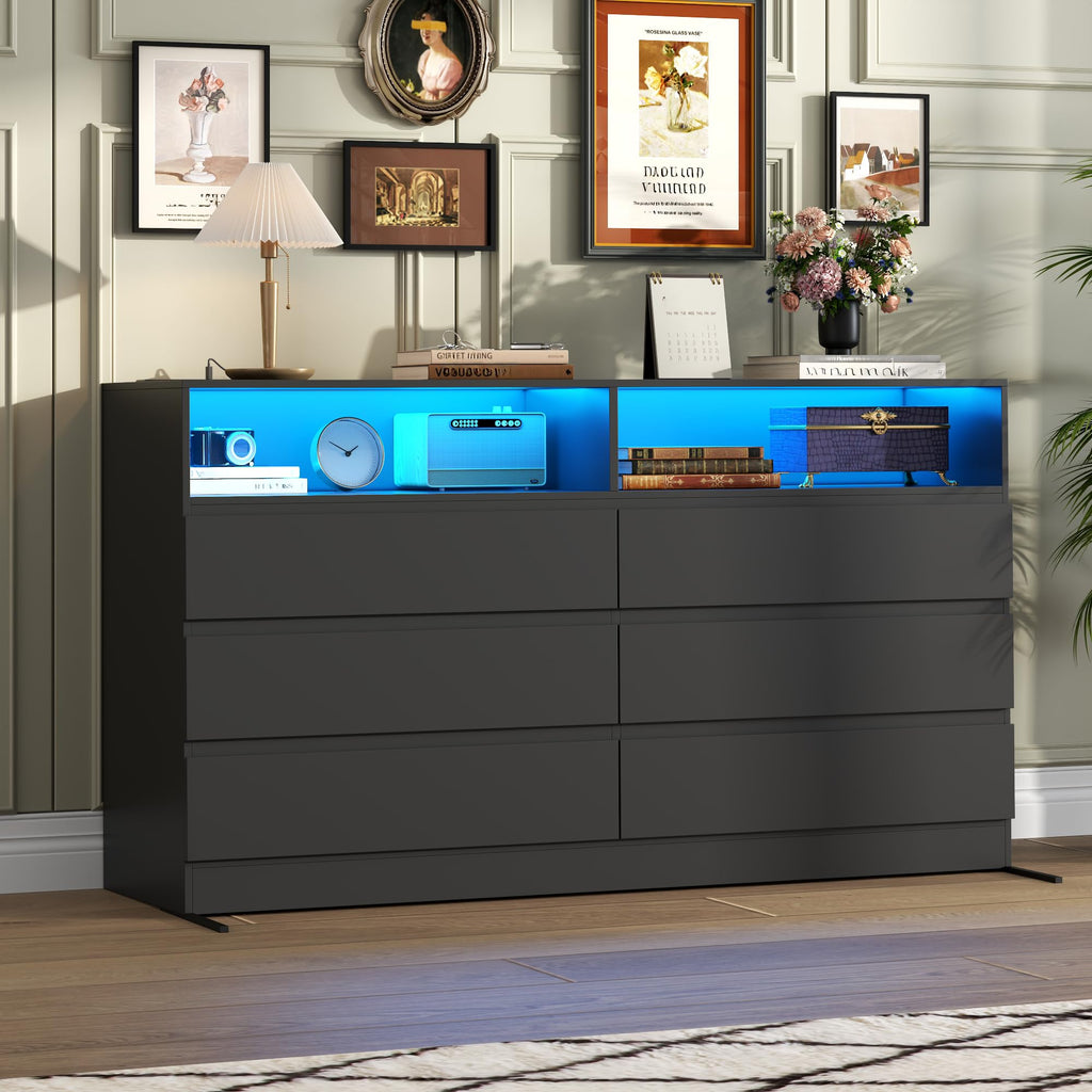 Black 6 Drawer Wood Dresser A3842