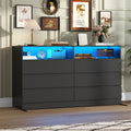 Black 6 Drawer Wood Dresser A3842