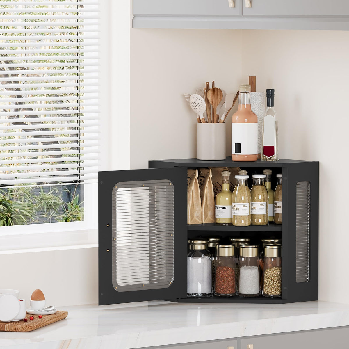 Large Black Wooden Bread Box with Acrylic Window X7058