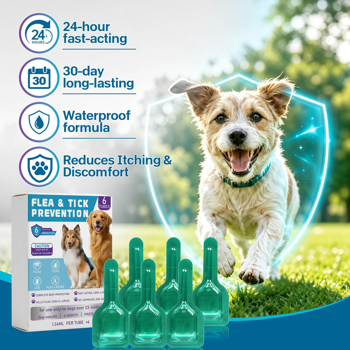 Flea and Tick Prevention for Medium Dogs 23-44 lbs 6 Doses T17504