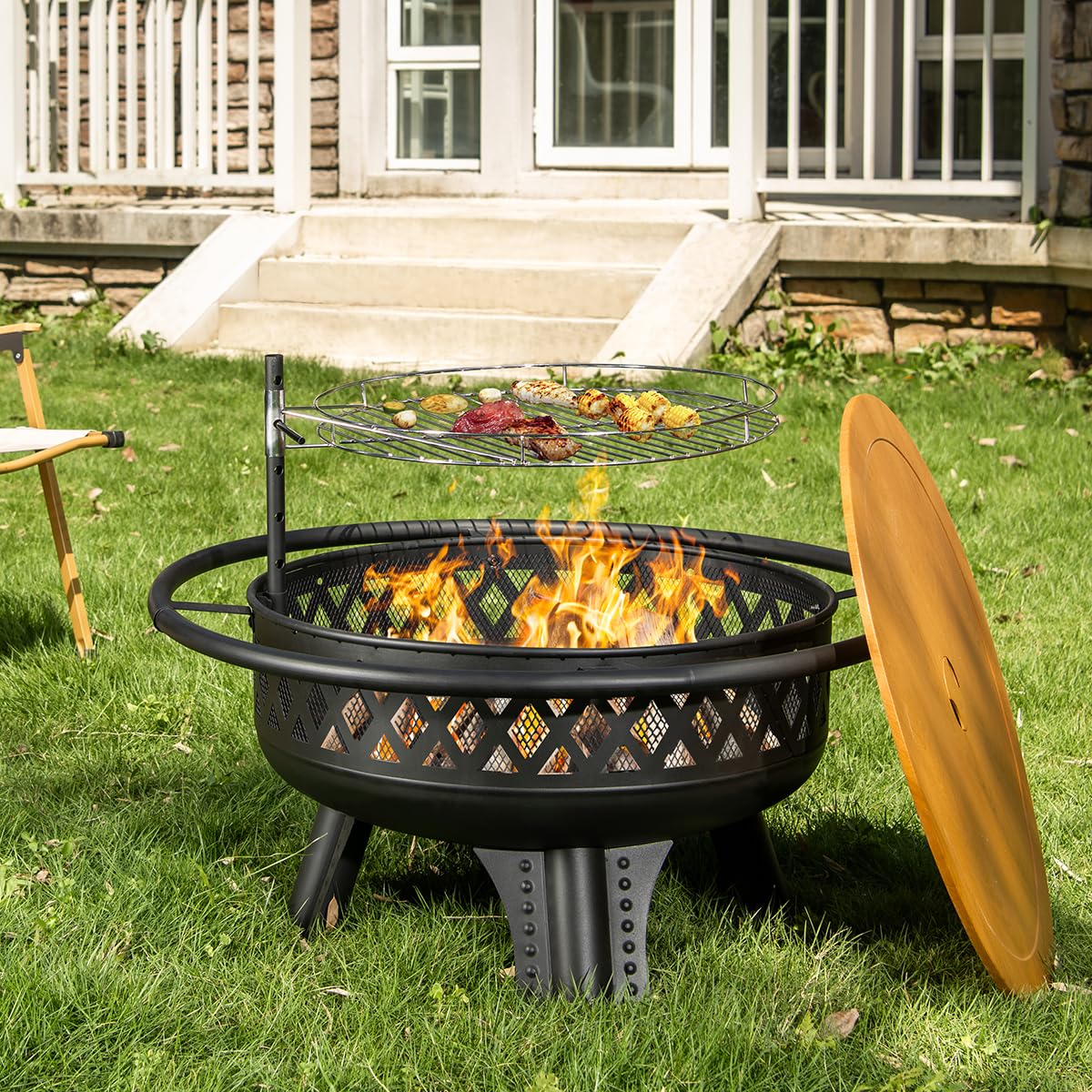 32 Inch Outdoor Fire Pit with Grill L750587
