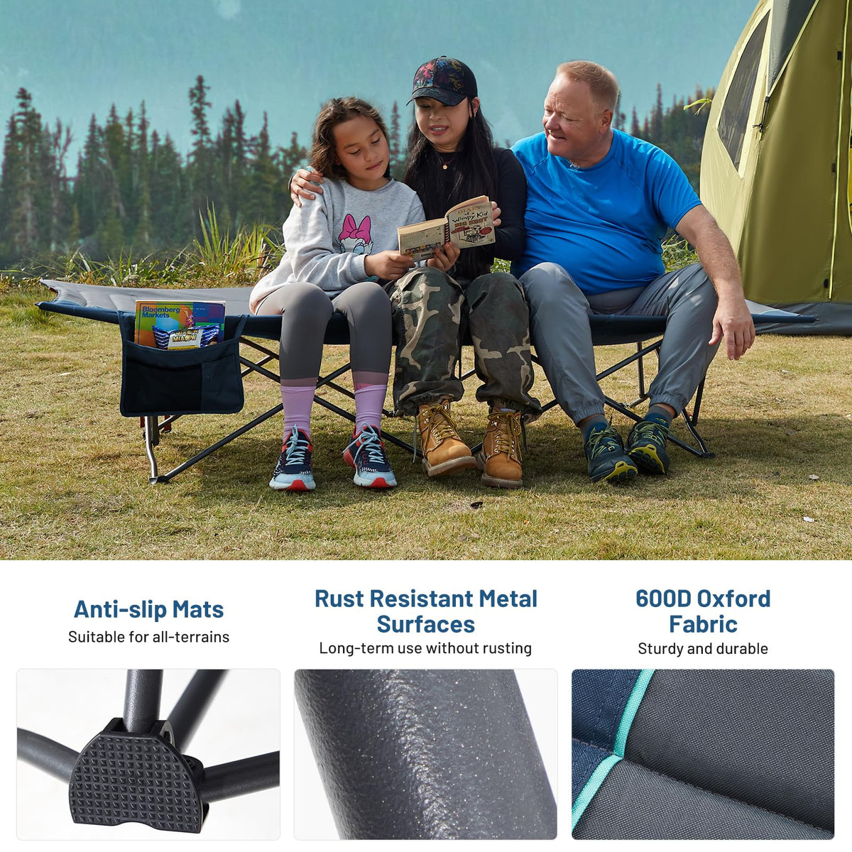 31.8" Extra Wide Heavy Duty Camping Cot with Carry Bag, Blue, 2 Pack J478