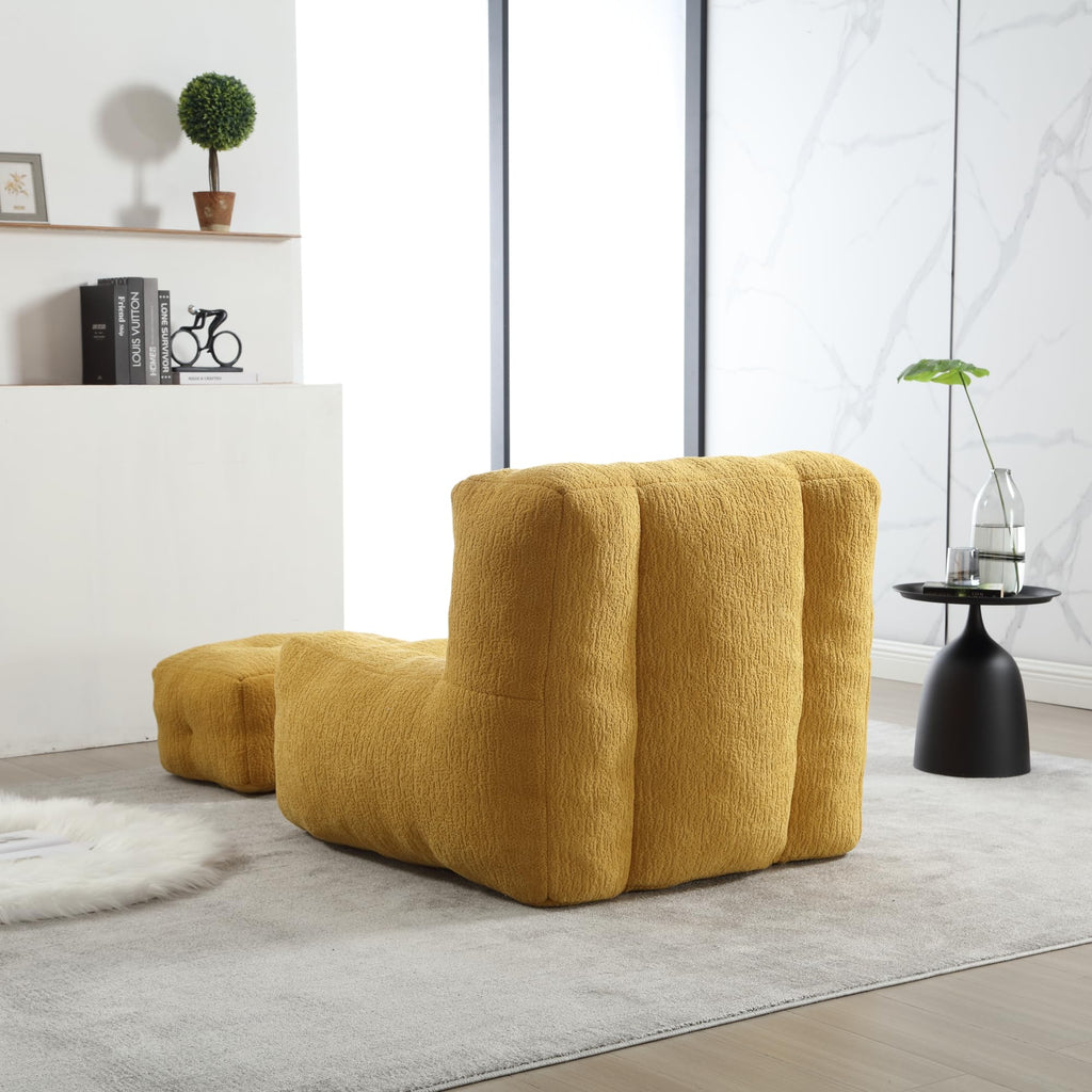Yellow Memory Foam Bean Bag Chair with Ottoman W9054