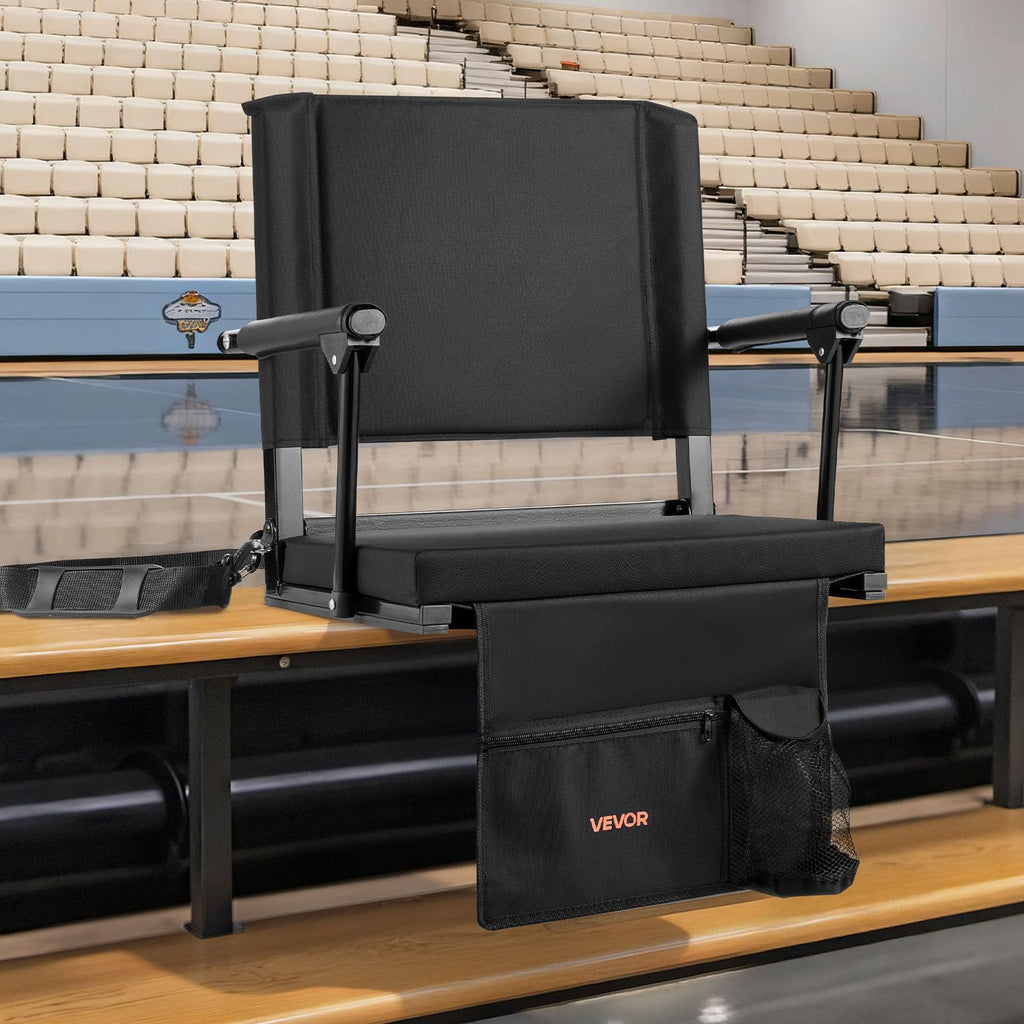 Portable Bleacher Seat with Armrest, Back Support and Cup Holder, Black D3343