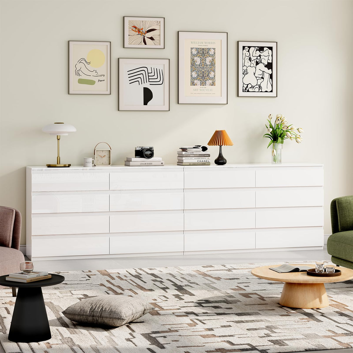White 8 Drawer Wood Dresser Y14173