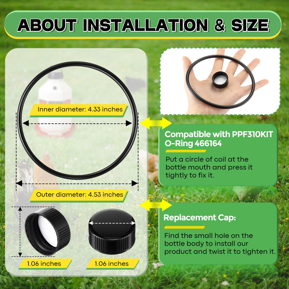 10 Replacement Cap 4 O Ring Black Poultry Waterer Part F8174