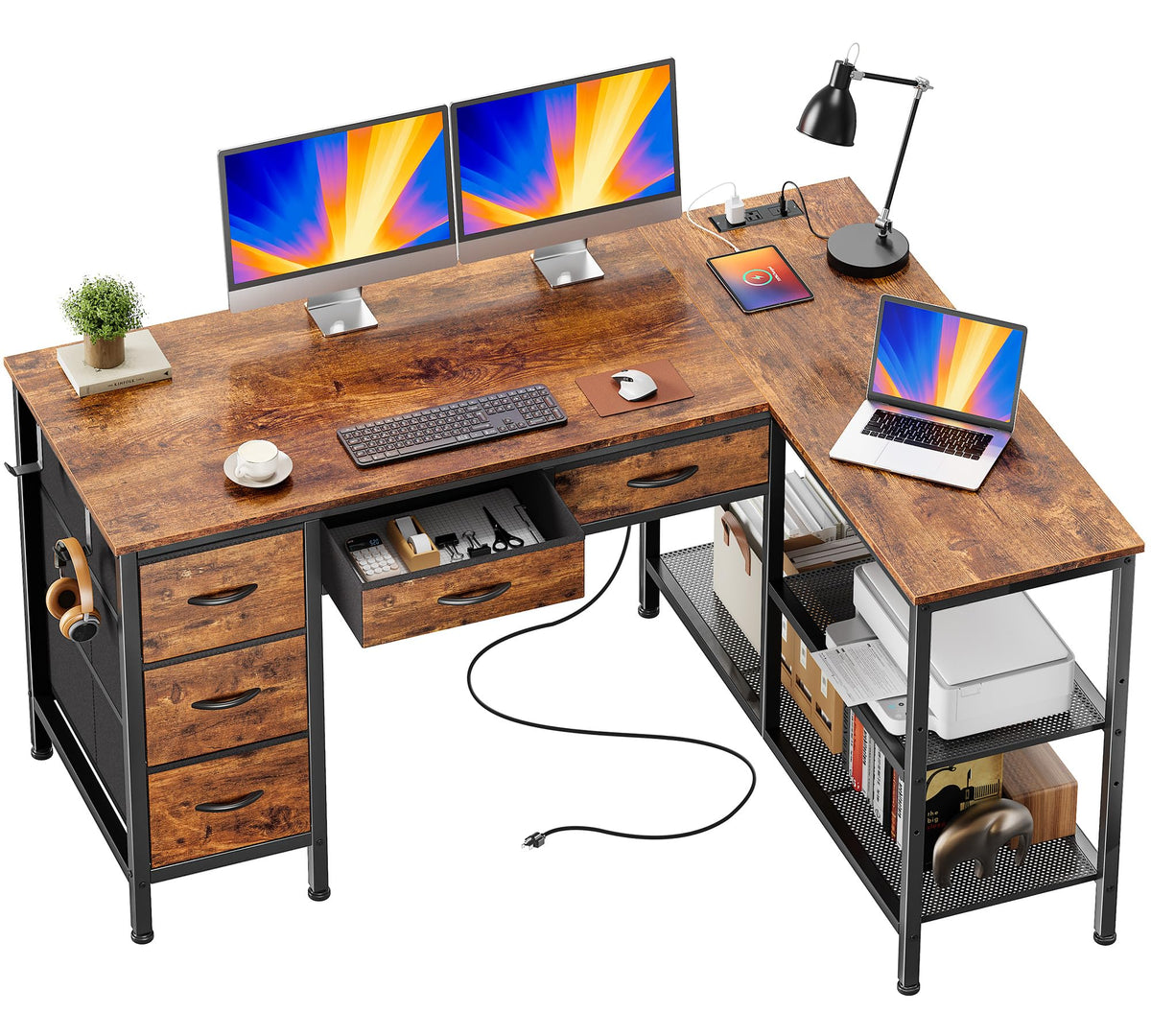 47 Inch L Shaped Desk with Power Outlets Z805
