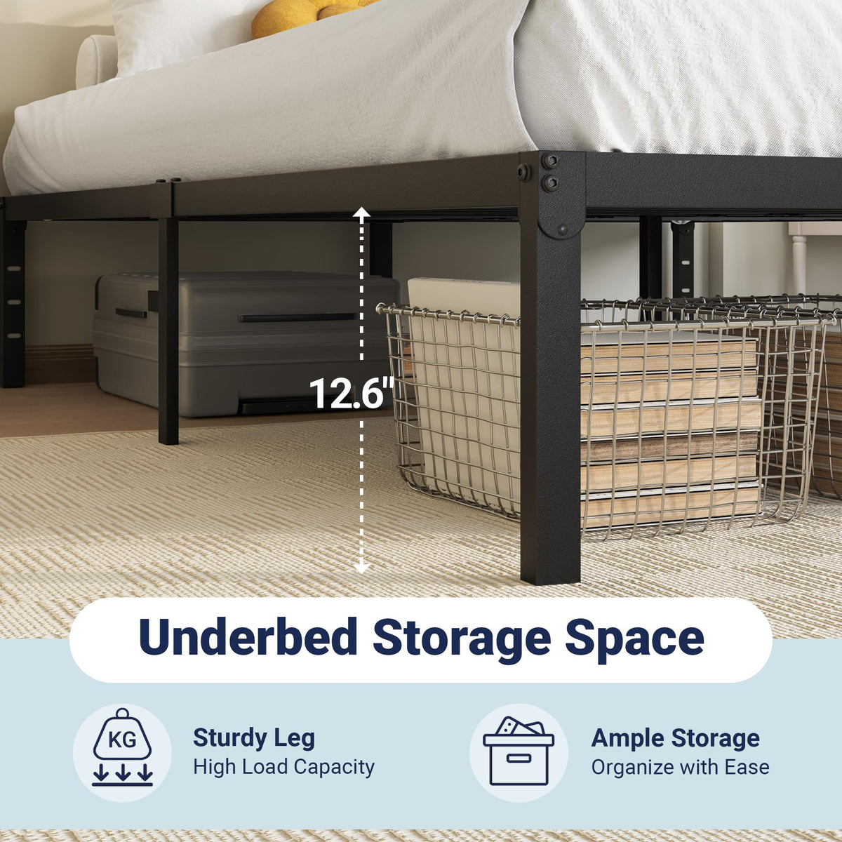 Queen 14 inch Metal Bed Frame with Storage Space G2456
