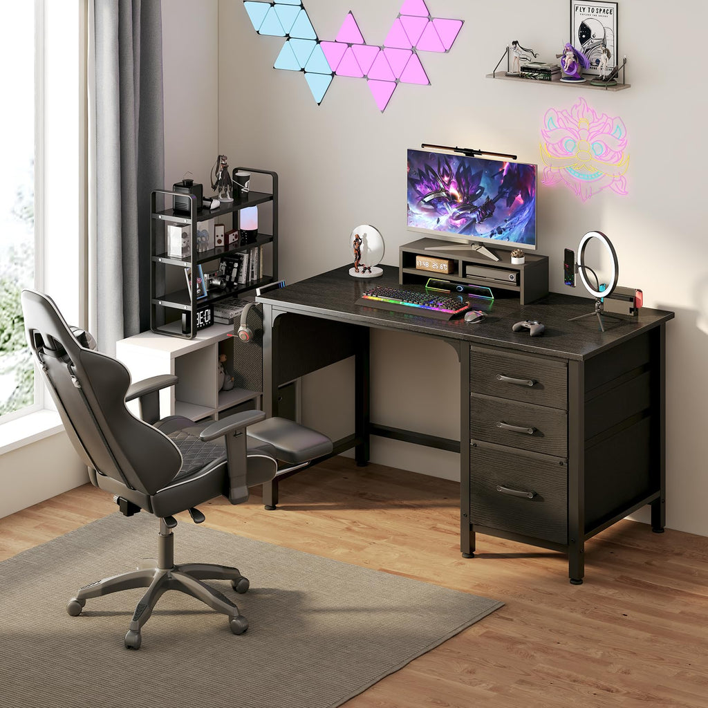 Black 47 Inch Computer Desk with File Drawers Cabinet J2615