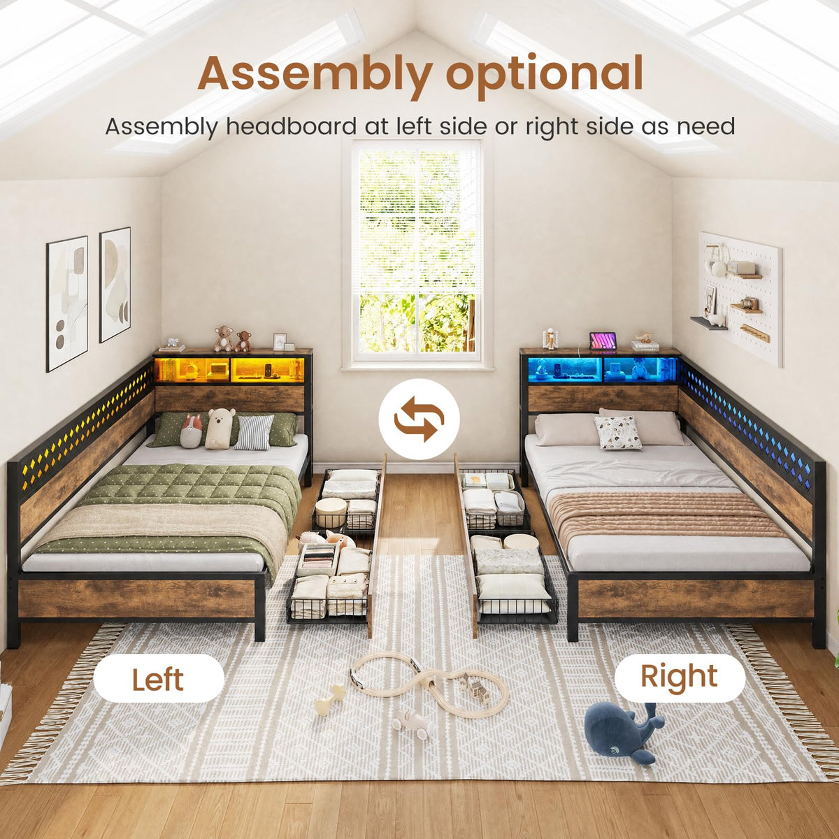 Twin Corner Bed Frame with Mattress and 2 Storage Drawers L24089
