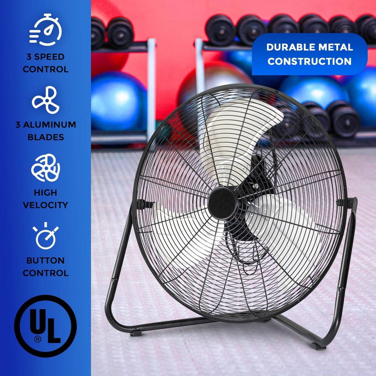 20 Inch 3-Speed High Velocity Metal Floor Fan L34027
