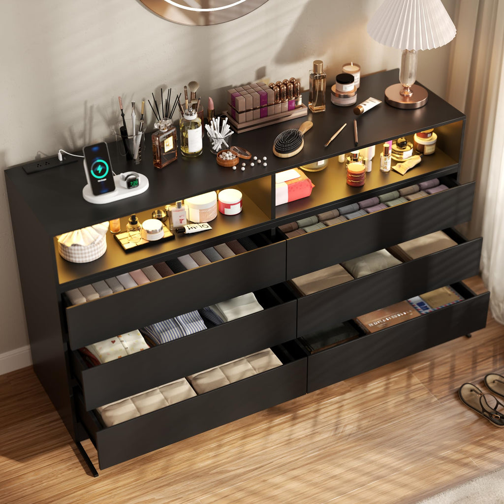 Black 6 Drawer Wood Dresser A3842