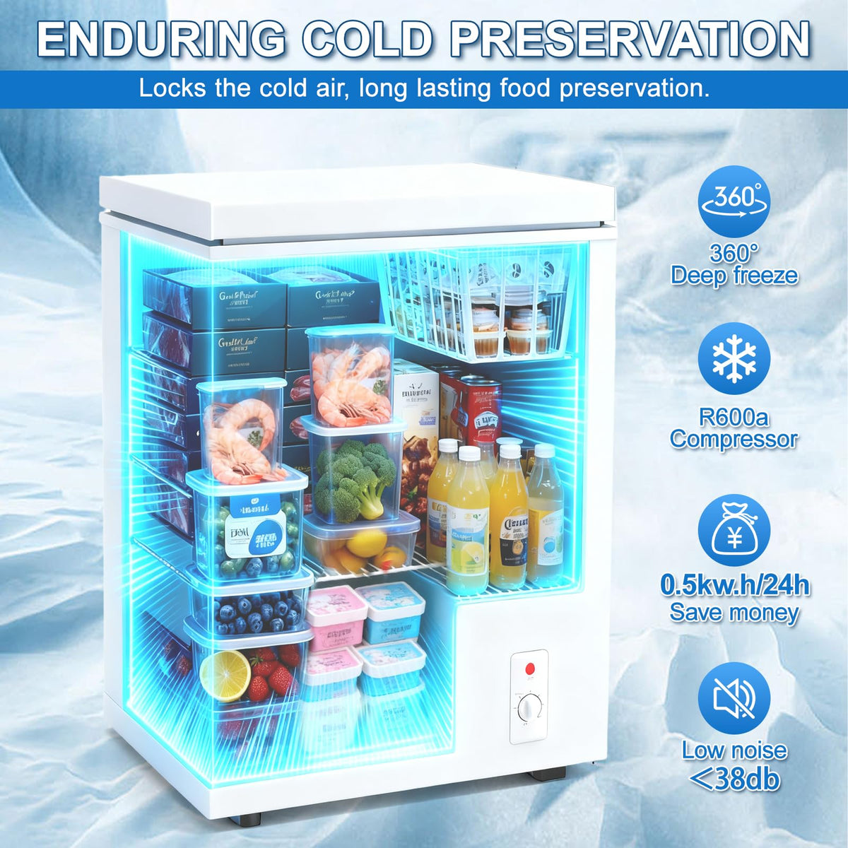 3.5 Cu.Ft White Chest Freezer with Removable Basket M348