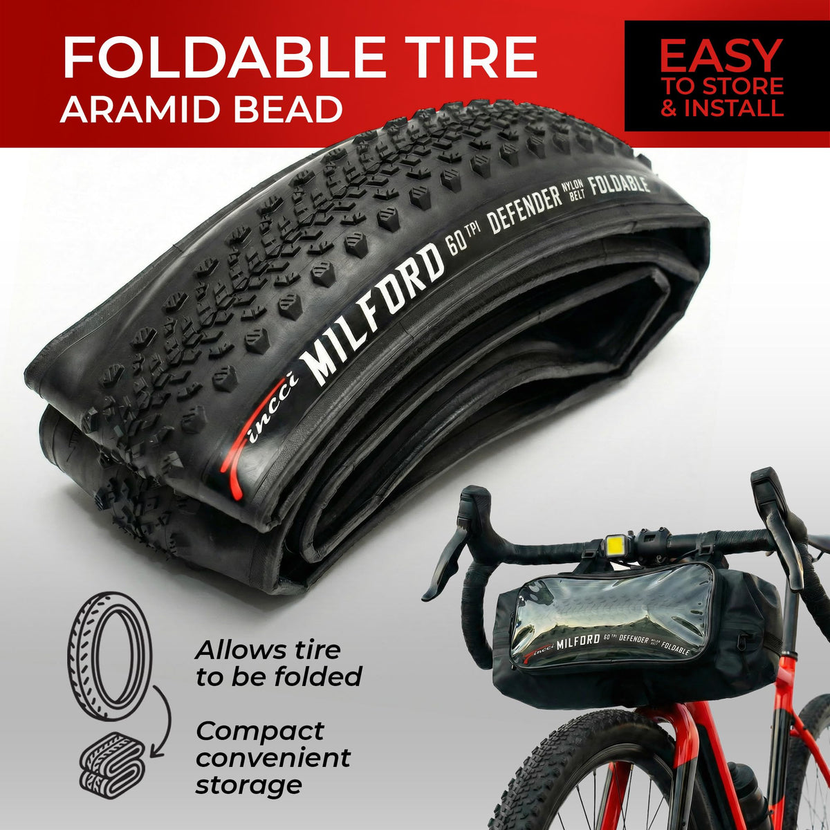 700x40c Gravel Bike Tire & Tubes Schrader Foldable 28" B277662