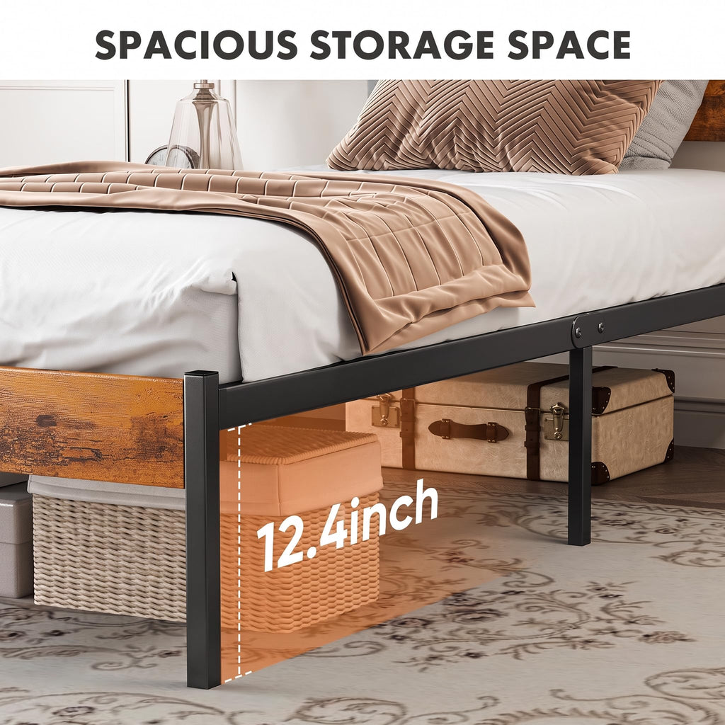 Twin Platform Bed Frame with Wooden Headboard and Footboard U599
