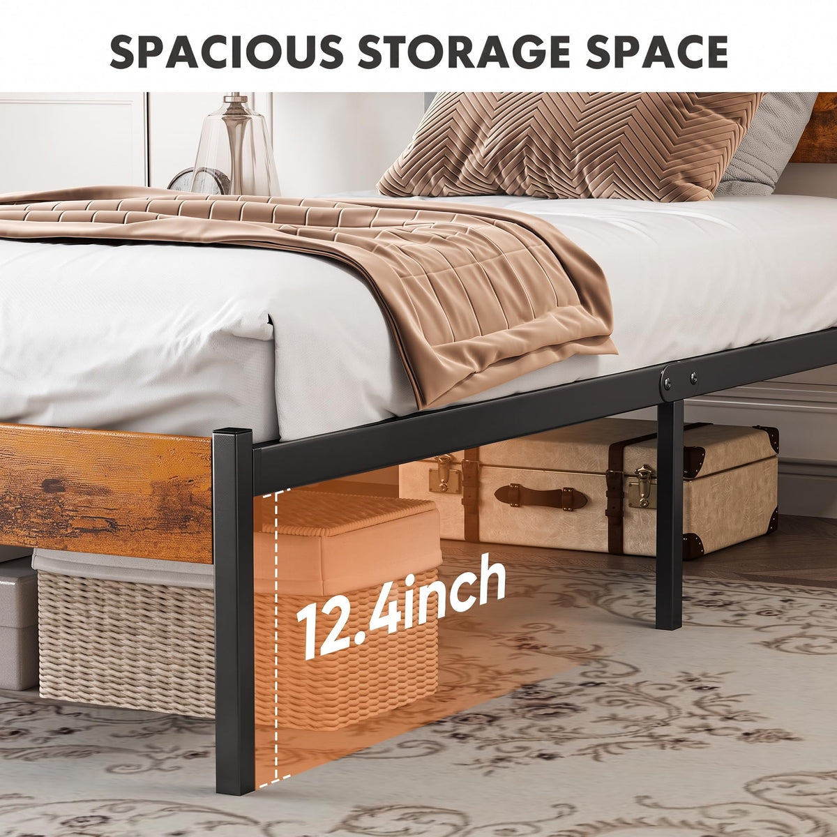 Twin Platform Bed Frame with Wooden Headboard and Footboard U599