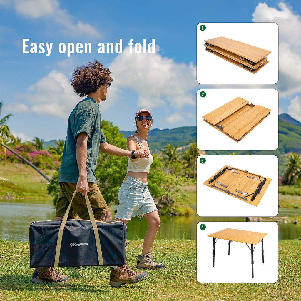 Bamboo Folding Camping Table with Adjustable Height J8975