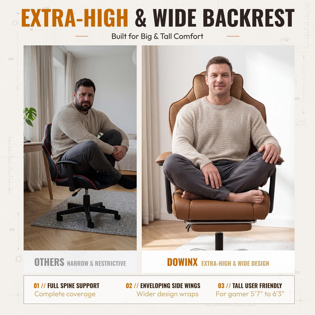 Big and Tall Gaming Chair with Footrest Brown F997
