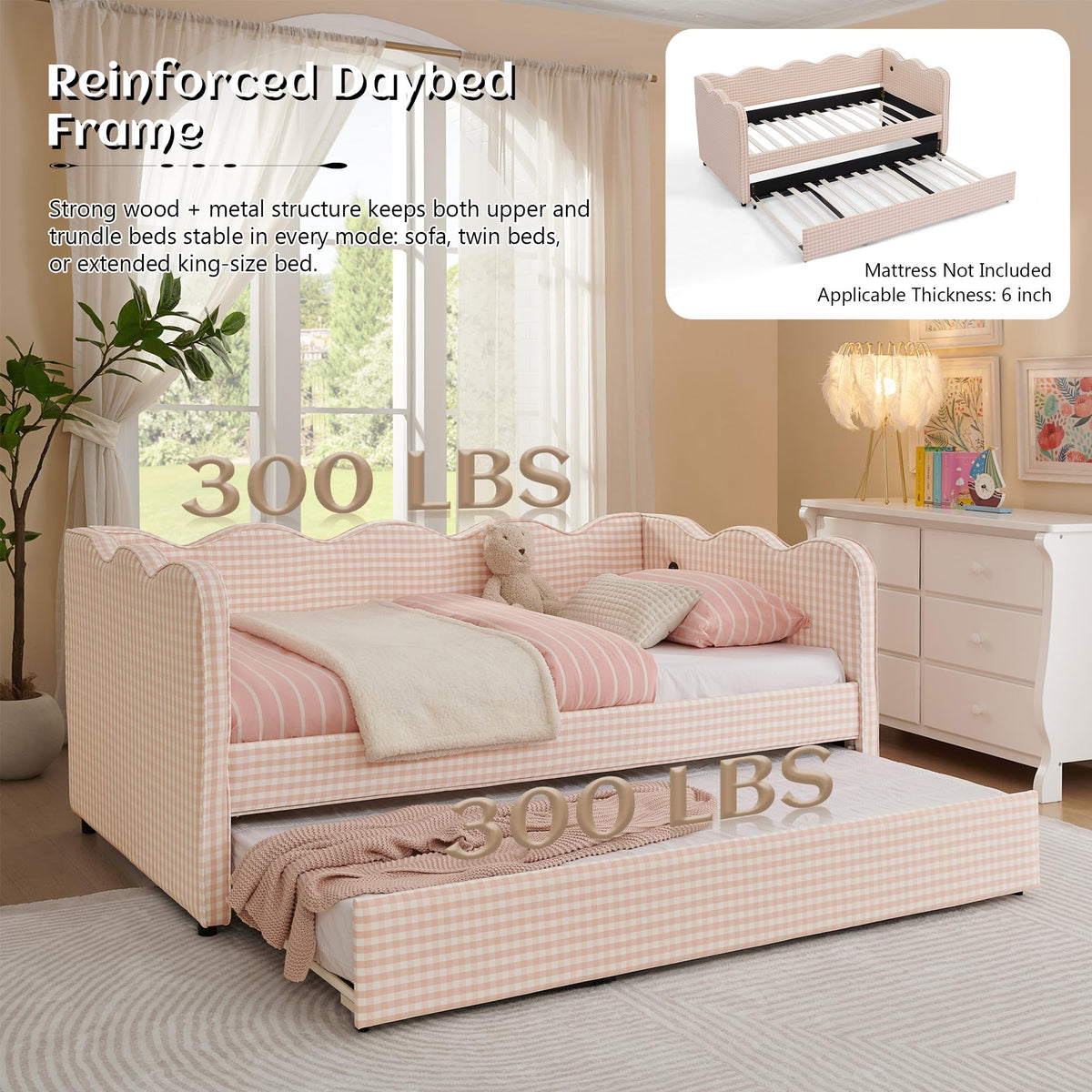 Twin to King Upholstered Daybed with Pop Up Trundle Bed B998922