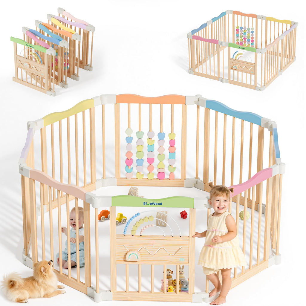 Foldable Wooden Baby Playpen, 45 x 45 x 24 inches B7285