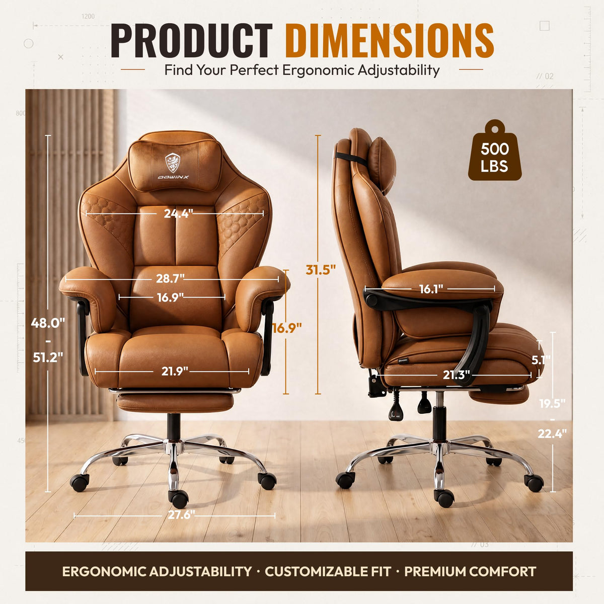 Big and Tall Gaming Chair with Footrest Brown F997