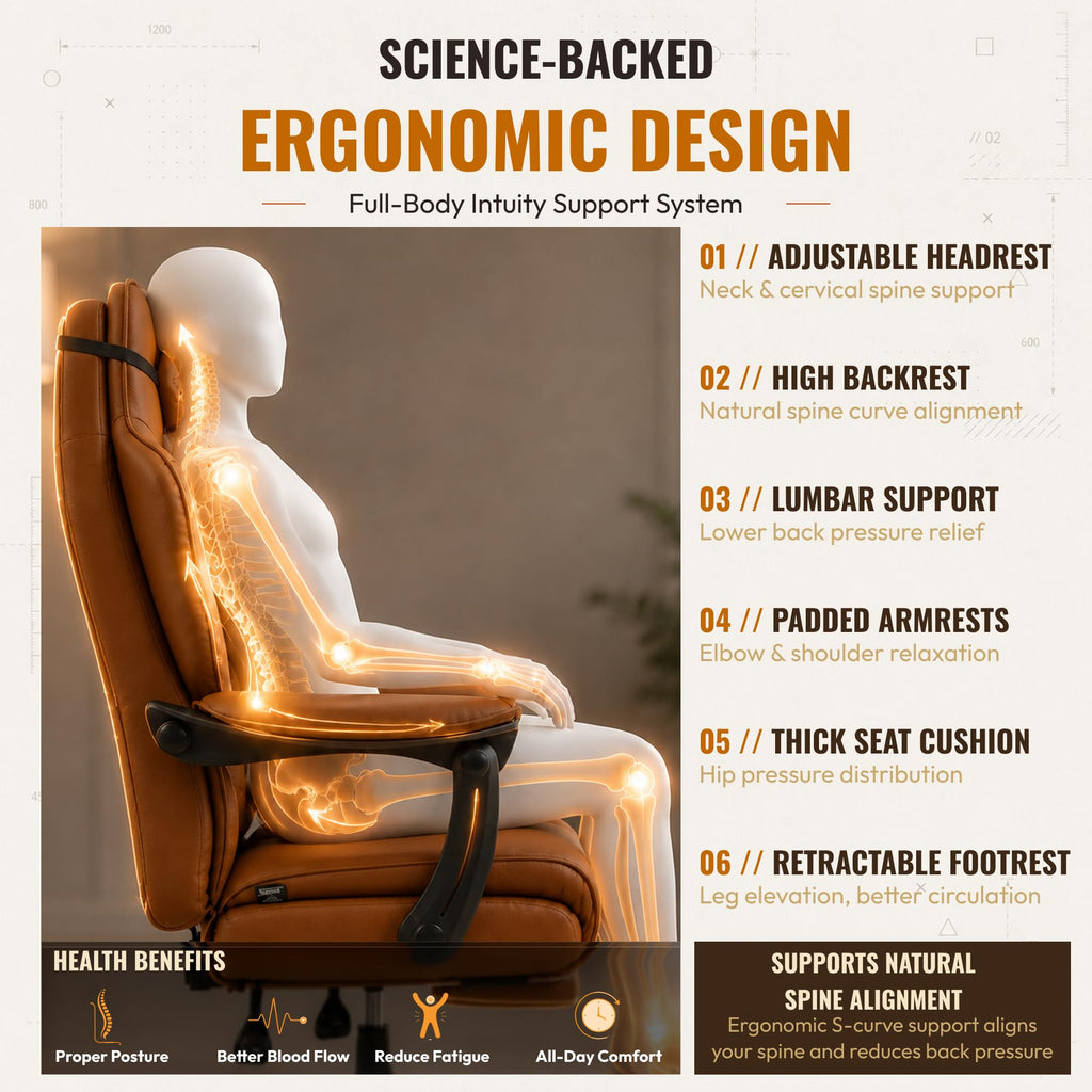 Big and Tall Gaming Chair with Footrest Brown F997