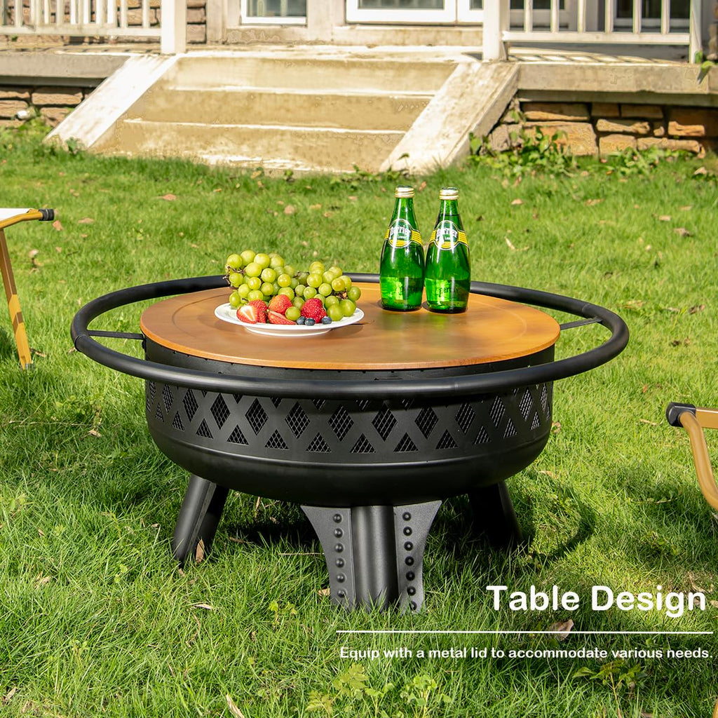 32 Inch Outdoor Fire Pit with Grill L750587