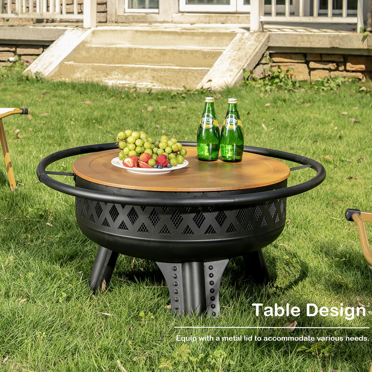 32 Inch Outdoor Fire Pit with Grill L750587
