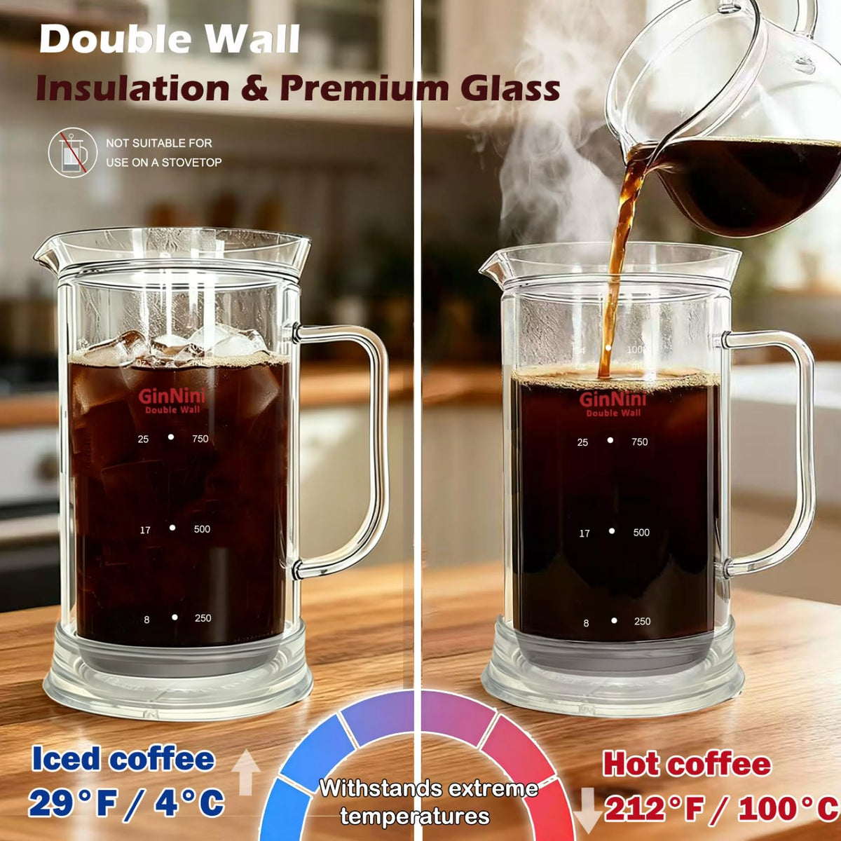 34oz Double-Wall Glass French Press K10216